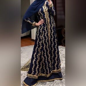 Elegant Navy and Gold Embroidered Pakistani Dress